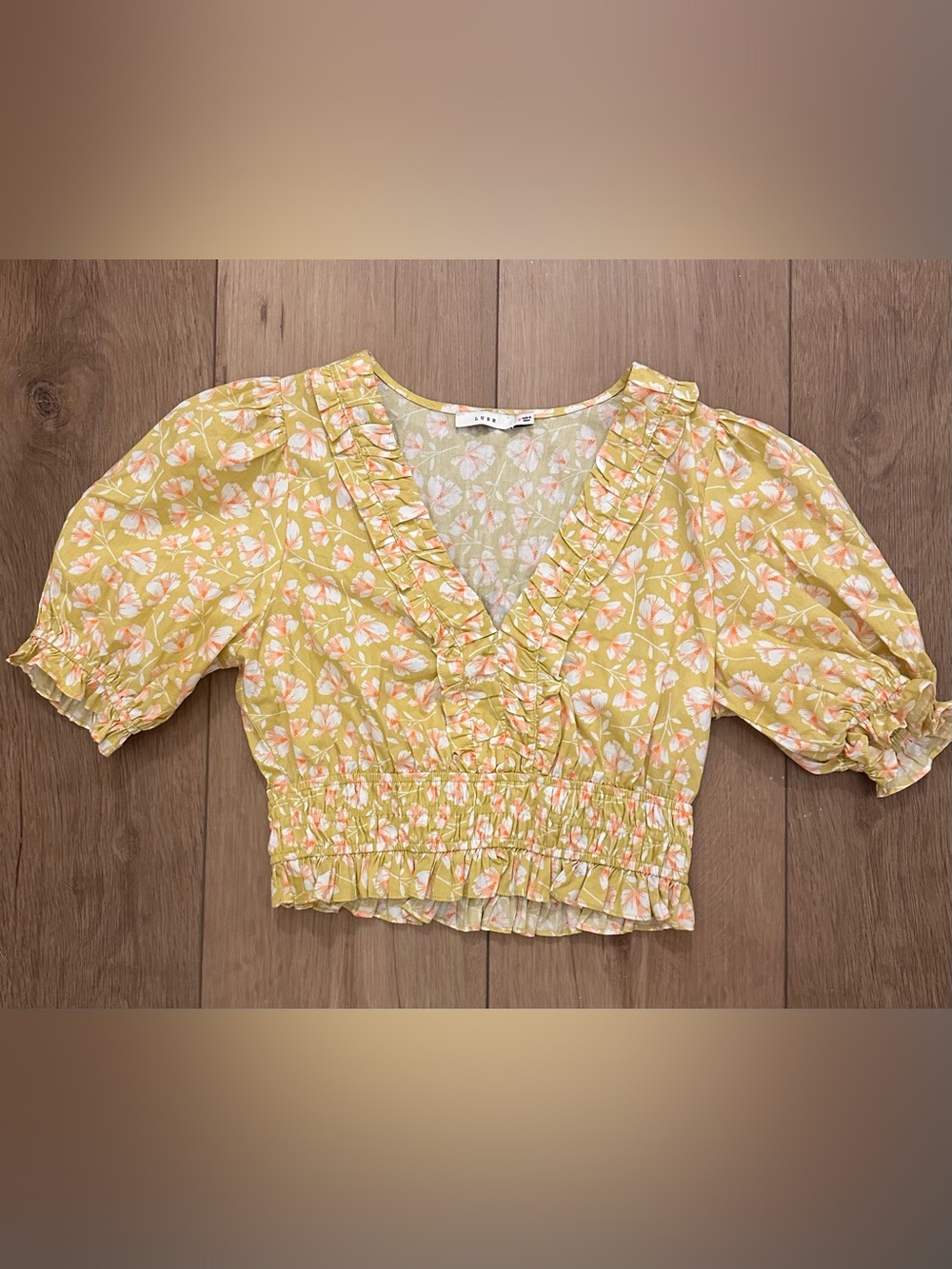 Lush Yellow Floral Ruffle V-Neck Crop Top